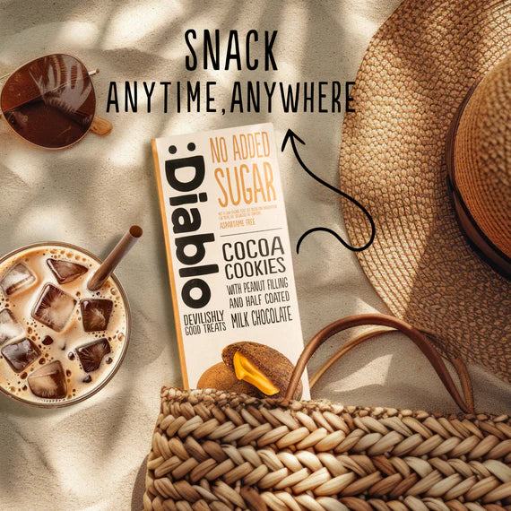 Diablo zuckerfreie Kakaokekse mit Ernussfüllung getaucht in Vollmichschokolade (110g) nur 3,3 g anrechenb. KH/pro Cookie