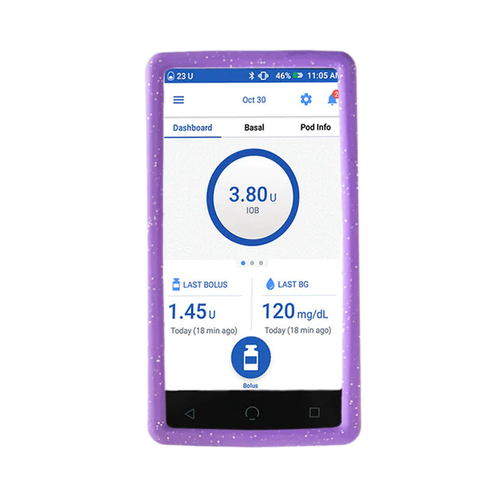 Omnipod DASH Purple Glitter Silikon Case Tasche