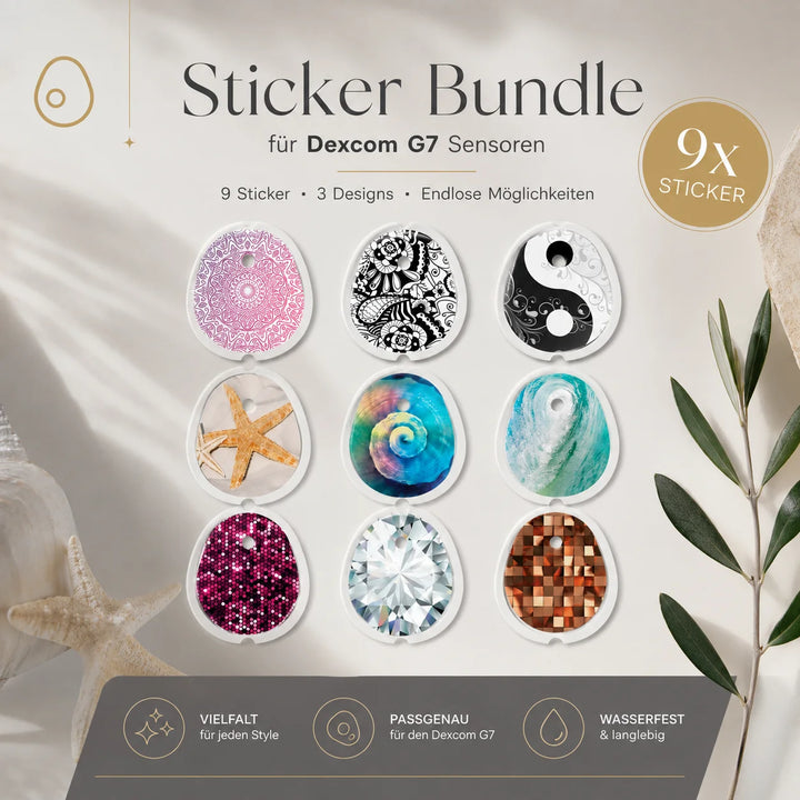 Dexcom G7 Sticker 9-pack Value Set: Glitter, Ocean & Spirit