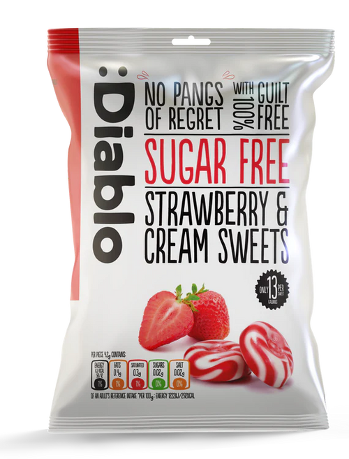 Diablo zuckerfreie Erdbeer-Sahne-Bonbons (75 g) - OHNE anrechenb.KH
