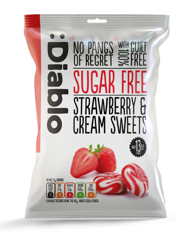 Diablo zuckerfreie Erdbeer-Sahne-Bonbons (75 g) - OHNE anrechenb.KH