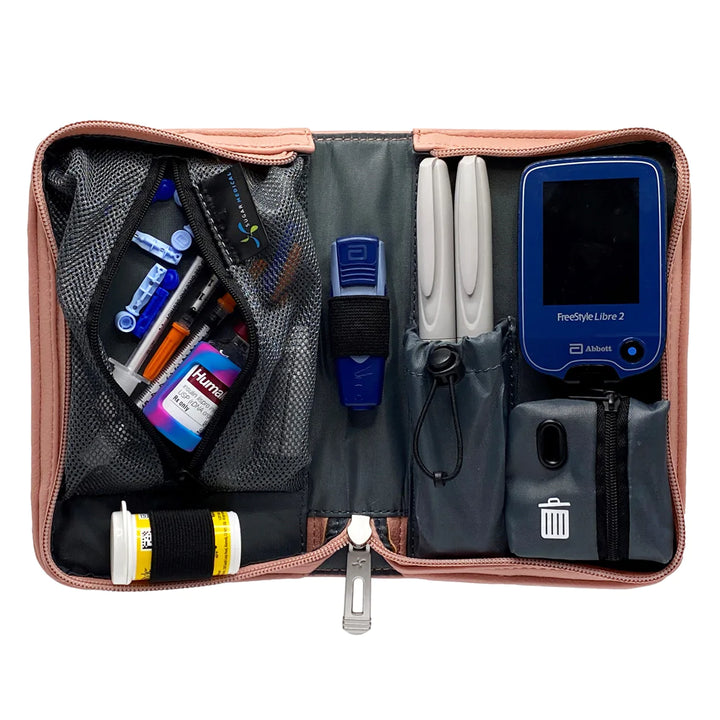 Zubehörtasche: sehr kompakt für den Diabetes Alltag, variabel nutzbar als Etui/Clutch, Veganes Leder abwaschbar.