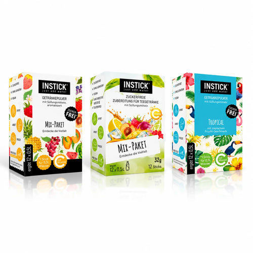 INSTICK Getränkepulver ohne Zucker, 36er Sparset, Mix, Eistee & Tropical