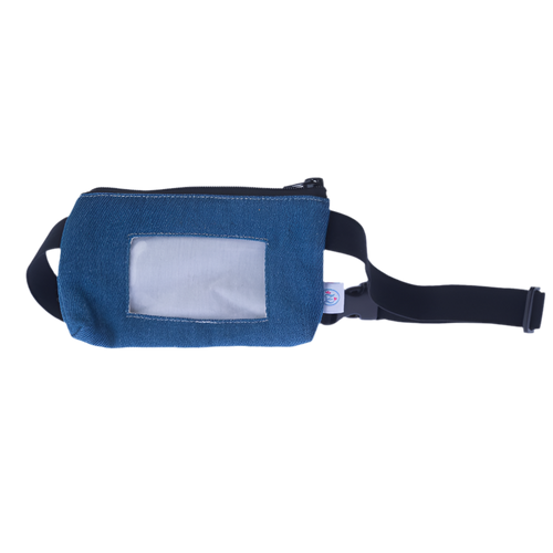 Insulinpumpentasche JEANS BLAU mit Sichtfenster und flexiblem Gurt