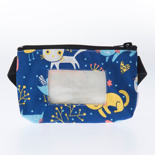 Insulinpumpentasche KATZE + VOGEL BLAU mit Sichtfenster und flexiblem Gurt