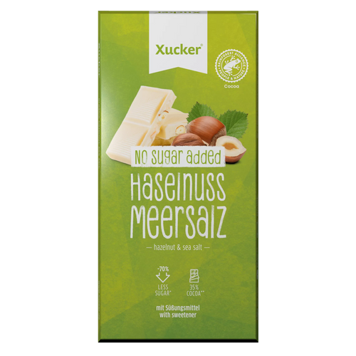 Weiße Xylit Schokolade Haselnuss Meersalz nur 12g anrechenb. KH/100g