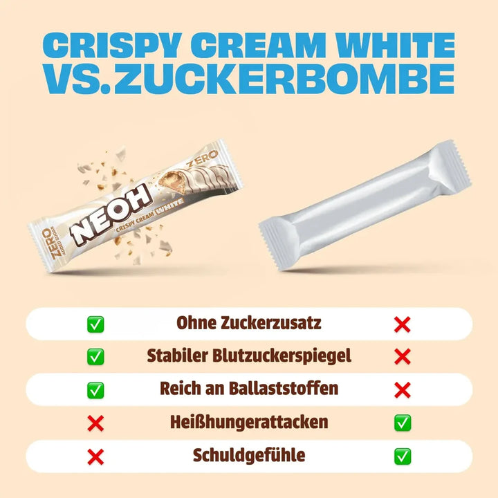 NEOH Crispy Cream WHITE 20x gaufrette sans sucre avec fourrage crème noisette (3,4 g de glucides assimilables* par barre)