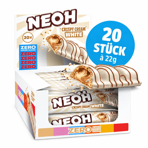 NEOH Crispy Cream WHITE 20x Waffel ohne Zucker mit Haselnusscremefüllung (3,4 g anrechenbare KH* je Riegel)