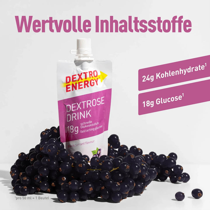Dextro Energy Dextrose Drink Johannisbeere, flüssiger Traubenzucker zum Trinken, 50 ml