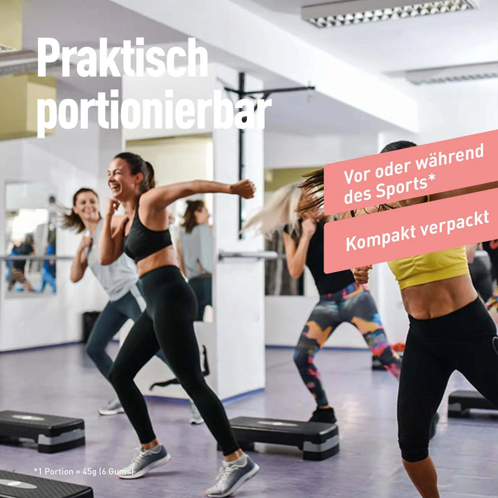 Dextro Energy Gums Erdbeer Rhabarber und Vitamine (6 Stück à 5 g KH)