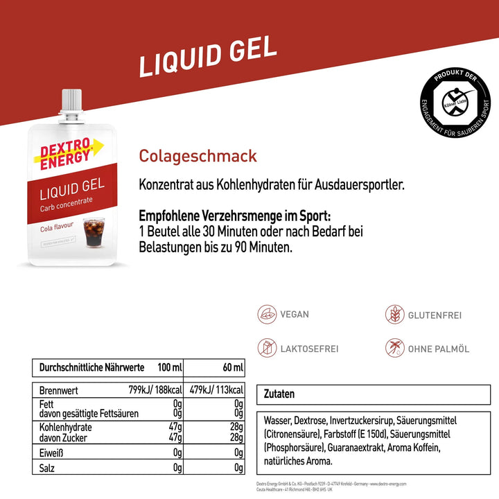 Dextro Energy Liquid Gel Cola, Traubenzucker Gel mit Koffein und Guarana, 60 ml