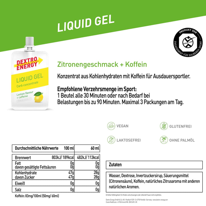 Dextro Energy Liquid Gel Lemon + Caffeine, lemon dextrose gel, 60 ml