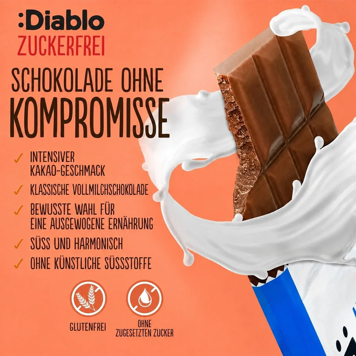 Chocolat au lait sans sucre Diablo 85g - seulement 7g de glucides nets/tablette