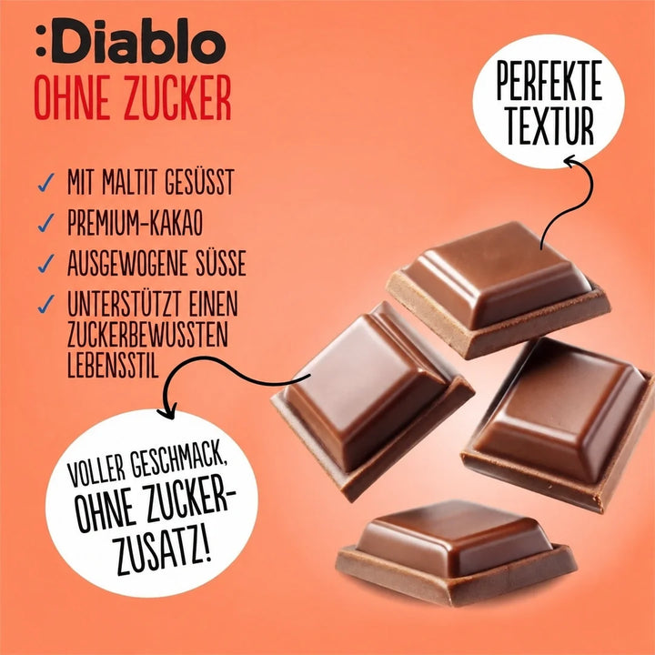 Chocolat au lait sans sucre Diablo 85g - seulement 7g de glucides nets/tablette