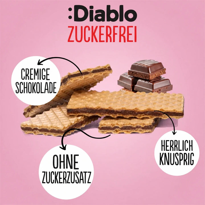Diablo Zuckerfrei: Waffeln mit Schokoladencreme (150 g, 7,0 g anrechenbare KH* je 25-g-Portion)