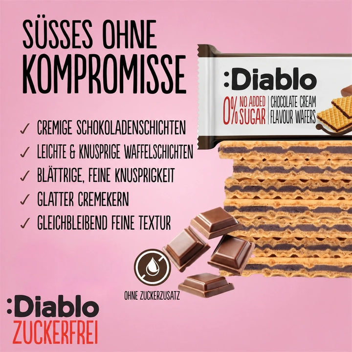Diablo Zuckerfrei: Waffeln mit Schokoladencreme (150 g, 7,0 g anrechenbare KH* je 25-g-Portion)