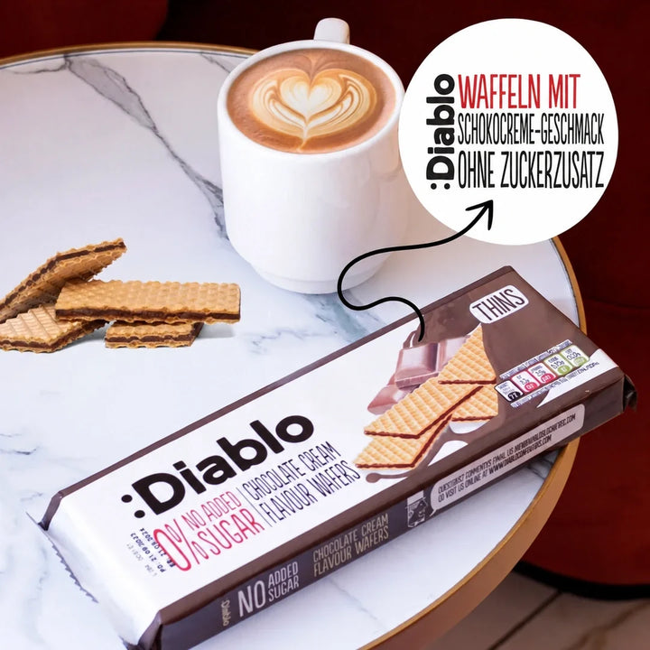 Diablo Zuckerfrei: Waffeln mit Schokoladencreme (150 g, 7,0 g anrechenbare KH* je 25-g-Portion)