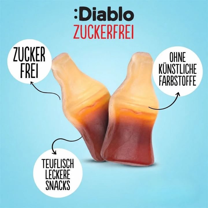 Diablo cola bottles, sugar-free (75 g, only 1,8 g of countable carbs* per bag)