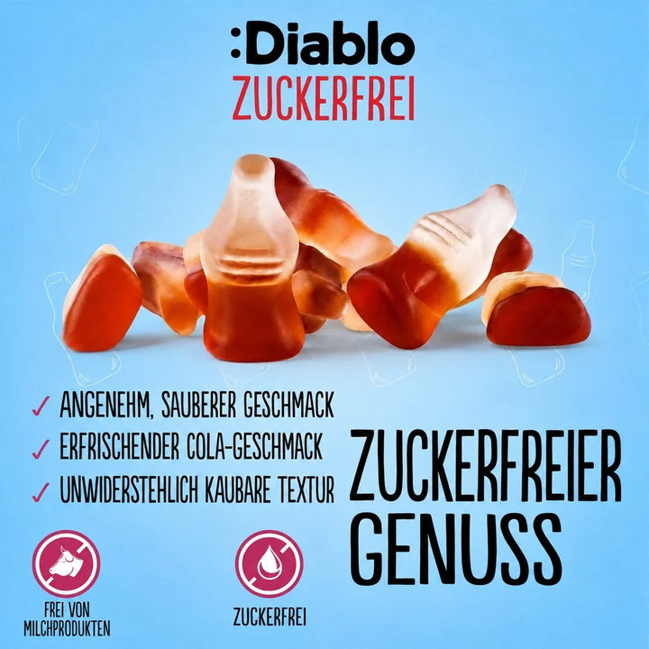 Diablo cola bottles, sugar-free (75 g, only 1,8 g of countable carbs* per bag)