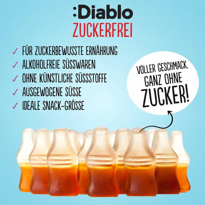 Diablo cola bottles, sugar-free (75 g, only 1,8 g of countable carbs* per bag)