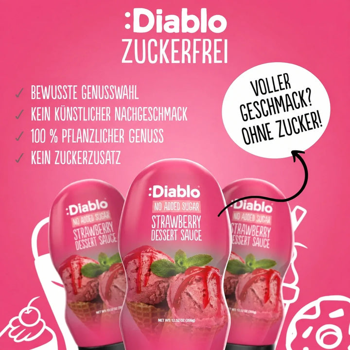 Diablo sugar-free: strawberry dessert sauce (290 ml, only 0,9 g of countable carbs* per 30 g serving)