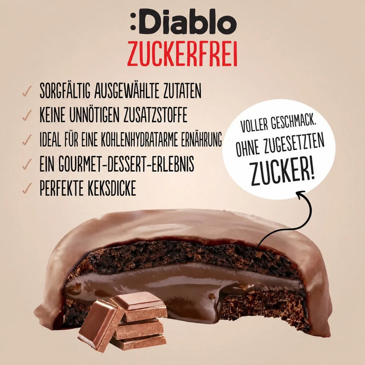 Diablo sans sucre : biscuits au chocolat noir fourrés à la crème au chocolat (128 g, seulement 2,7 g de glucides comptabilisables* par cookie)