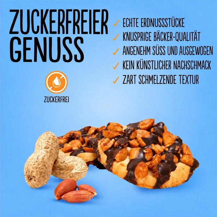Biscuits Diablo : biscuits aux cacahuètes sans sucre avec rayures au chocolat (150 g, 6,4 g de glucides comptabilisables par biscuit)