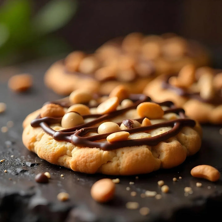 Biscuits Diablo : biscuits aux cacahuètes sans sucre avec rayures au chocolat (150 g, 6,4 g de glucides comptabilisables par biscuit)