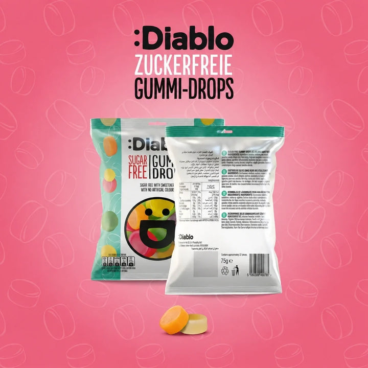 Diablo zuckerfreie Gummi Drops (75 g, 1,5 g anrechenbare KH* je Tüte)