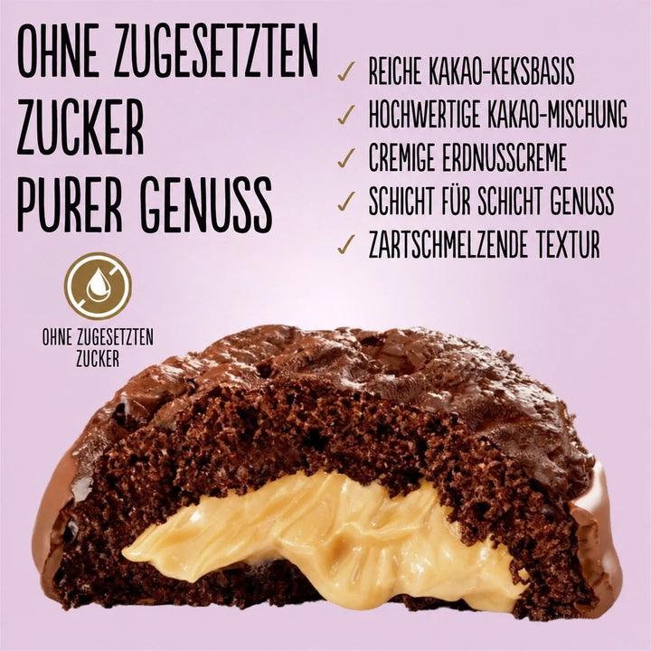 Diablo sans sucre : cookies, biscuits au cacao avec cacahuètes, trempés dans du chocolat au lait entier (110 g, 5 g de glucides comptabilisables* par portion)
