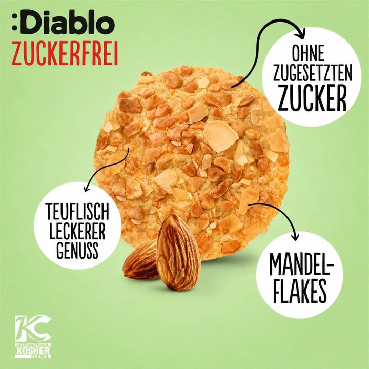 Diablo Cookies: zuckerfreie Mandelkekse (145 g, 5 g anrechenbare KH* je Cookie)
