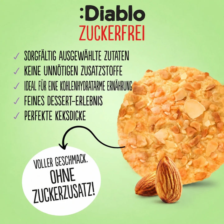 Diablo Cookies: zuckerfreie Mandelkekse (145 g, 5 g anrechenbare KH* je Cookie)