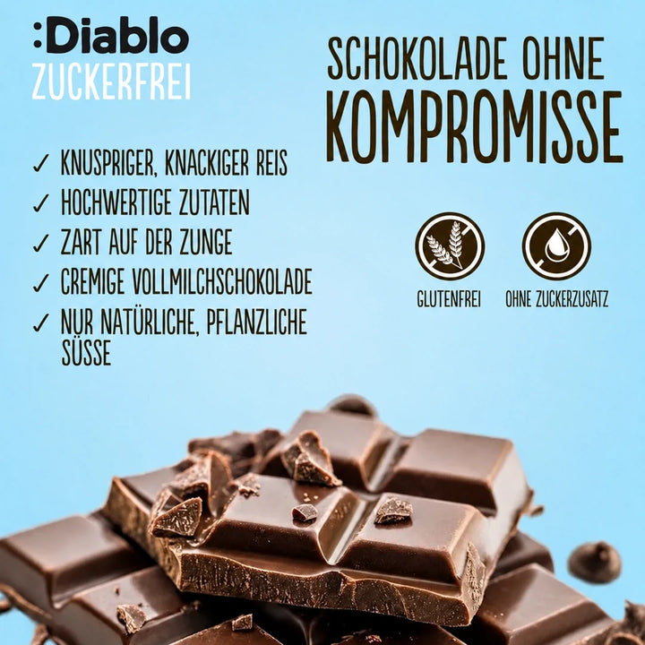Diablo sugar-free: milk chocolate Crispy Rice (75 g, 9,8 g of countable carbs* per bar)