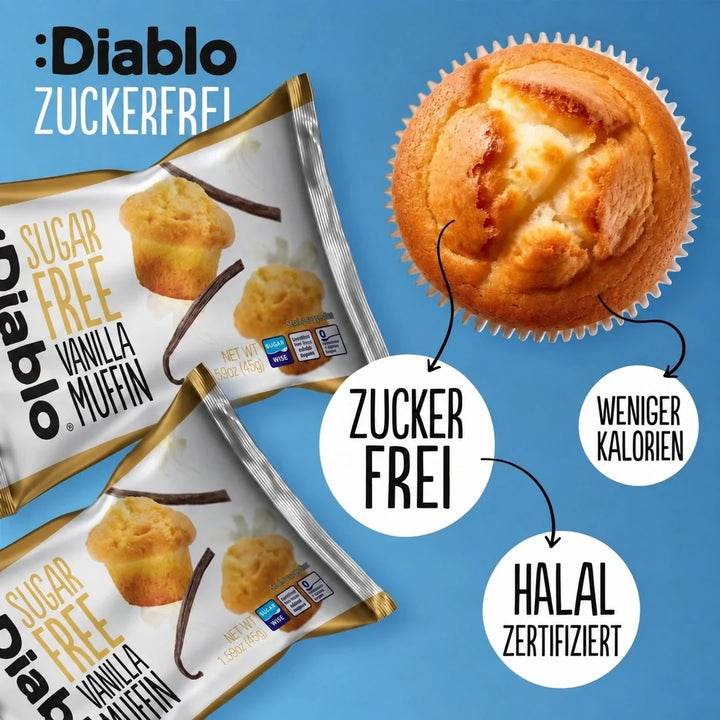 6er Sparpack Diablo zuckerfreie Vanille Muffins 270g - nur 11g anrechenbare KH pro Muffin