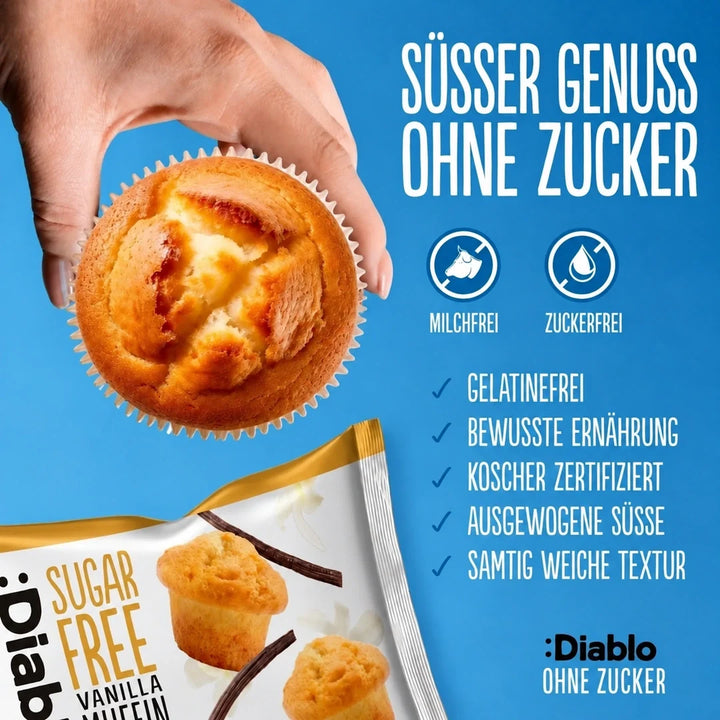 6er Sparpack Diablo zuckerfreie Vanille Muffins 270g - nur 11g anrechenbare KH pro Muffin