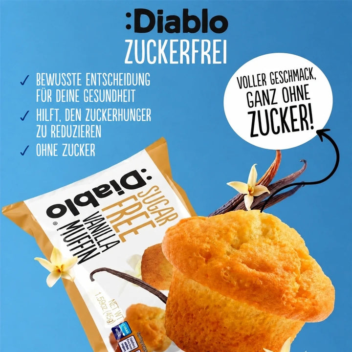6er Sparpack Diablo zuckerfreie Vanille Muffins 270g - nur 11g anrechenbare KH pro Muffin