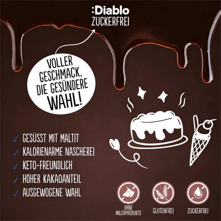 Sauce au chocolat sans sucre Diablo, sauce dessert au chocolat (290 ml, 0,3 g de glucides comptabilisés* par portion de 30 g)