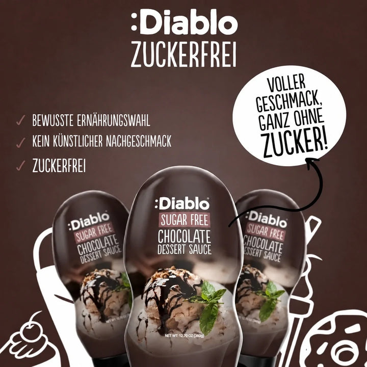 Sauce au chocolat sans sucre Diablo, sauce dessert au chocolat (290 ml, 0,3 g de glucides comptabilisés* par portion de 30 g)