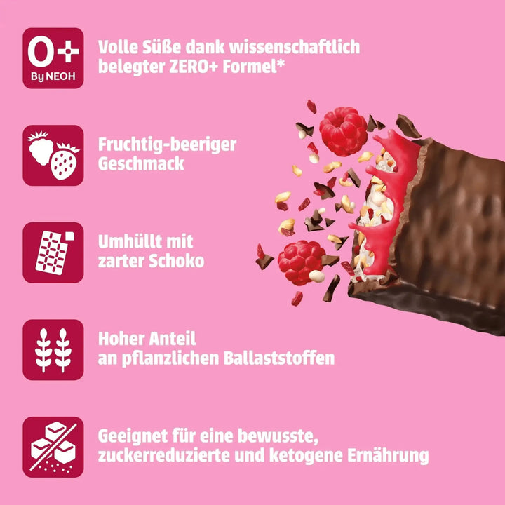NEOH Berry Riegel: 12x Berry Bar Schokoriegel ohne Zucker, beerig, 10+2 Sparpack (3 g anrechenbare KH* je Riegel)