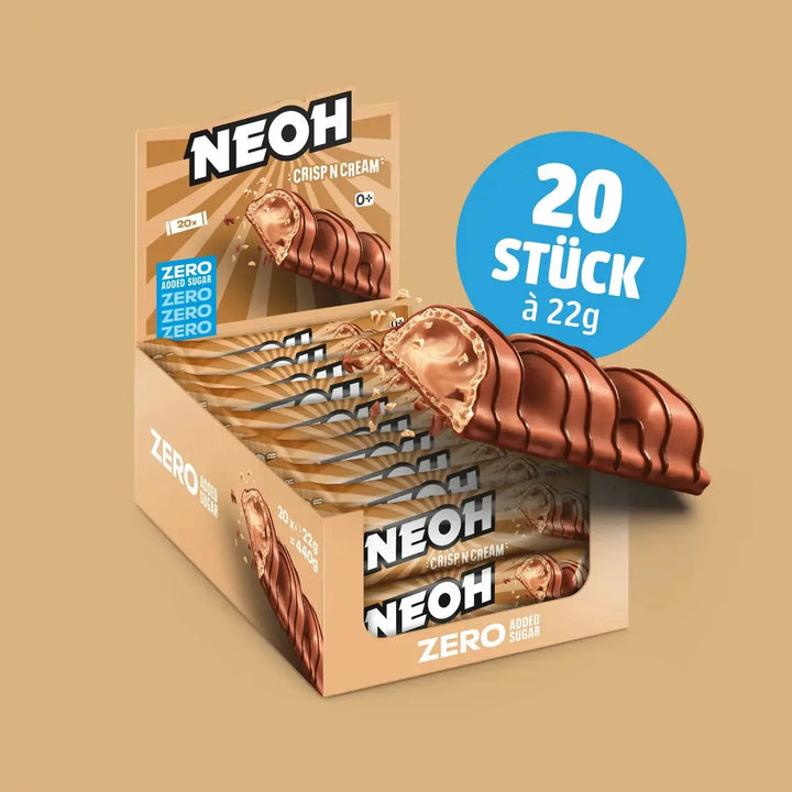 NEOH Crisp N Cream, 3x Waffel ohne Zucker mit Haselnusscremefüllung (3,4 g anrechenbare KH* je Riegel)