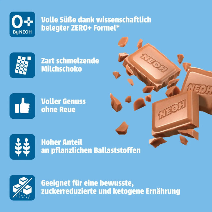 NEOH Schokolade Milch: Low Carb Schokolade ohne Zucker, keto (7,7 g anrechenbare KH* je 100 g)